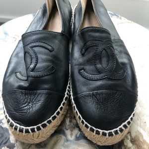 Chanel lambskin CC espadrilles 37, black